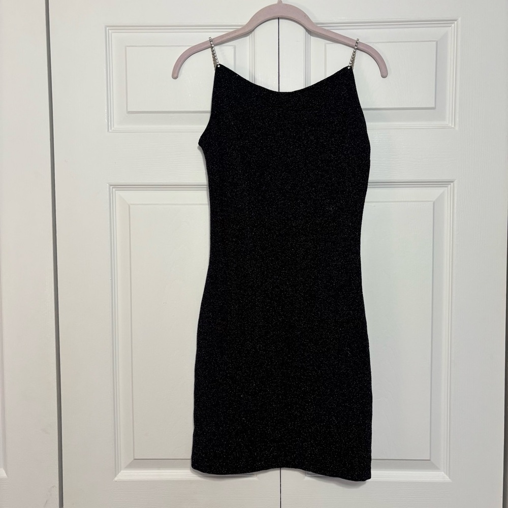 Jessica McClintock Vintage Black Sparkly Open Back Mini Dress
